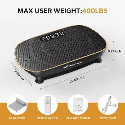 Productafbeelding van Trillingsplatform - Volledig lichaamstrainer - Maximaal draagvermogen: 181 kg - 10 weerstandsniveaus - LED-display - Afstandsbediening - Zwart