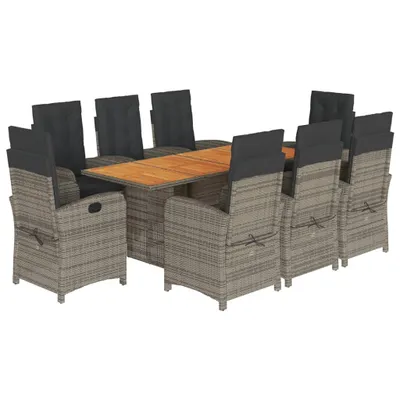 Produktbild von 9-tlg. Garten-Essgruppe mit Kissen Grau Poly Rattan