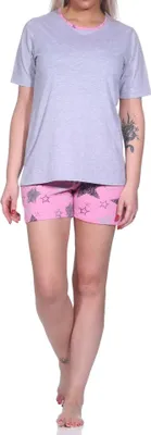 Produktbild von Damen Shorty Pyjama mit kurzen Shorts in toller Sterne-Optik - 123 205 10 783 ; grau , 36-38