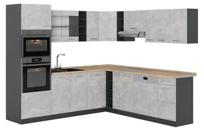 Image de Cuisine en angle Vicco R-Line Béton/Anthracite 247 x 237 cm, PT Chêne, Model 53889