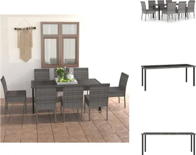 Produktbild von vidaXL 9-tlg. Garten-Essgruppe Poly Rattan Grau -  Gartenmöbel-Sets