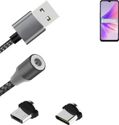 Produktbild von K-S-Trade Hochwertiges Magnet-Lade-kabel Sync-Kabel Daten-Kabel für Oppo A77 5G mit USB-Typ-C-Anschluss und Micro-USB-Anschluss 2A bis zu 480mbps