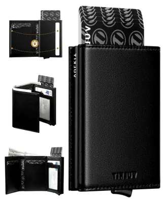Produktbild von Kreditkartenetui für Herren, Pop-up-Kartenetui, RFID-blockierendes Leder-Kartenetui mit Geldscheinfach und Ausweisfenster (Top-Grain Cowhide Black)