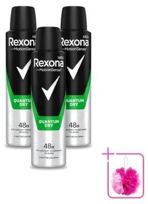 Immagine prodotto di 3 flaconi di deodorante spray Rexona Men Quantum Dry - 150 ml - confezione risparmio - 3 pezzi