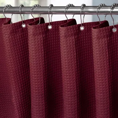 Produktbild von Duschvorhang 180x200 cm – Wasserabweisend mit 12 Ringen – Rotes Waffelmuster