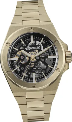 Productafbeelding van Ingersoll herenhorloge, analoog, modieus, roestvrijstalen band, gouden afwerking, modelnummer D2UIN15001