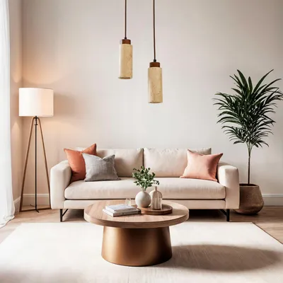 Produktbild von Opviq, Hochwertiger Kronleuchter mit Holzfurnier und Metallkörper, Travertin-Kappe, verstellbare Höhe 23-153 cm, Ø20 cm Basis, Beige und Walnuss, ideal für rustikale Räume.