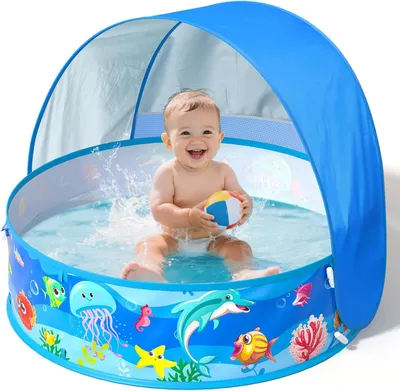 Produktbild von Baby-Planschbecken mit Dach, Pop-Up Strandmuschel für Babys mit UV-Schutz 50+, inklusive Aufbewahrungstasche, 4-in-1 tragbarer Pool für den Sommer