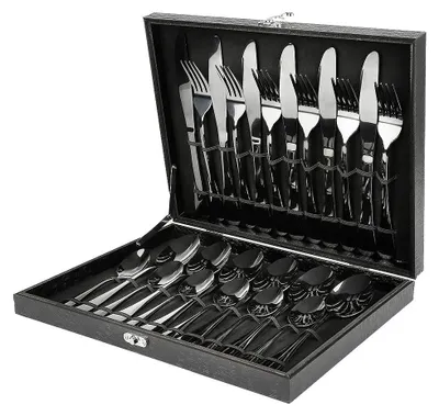 Produktbild von Besteckset - 24-teiliges Tafelbesteck - Edelstahl - Für 6 Personen - Messer Gabel Löffel Teelöffel - Geschenkbox - Schwarz