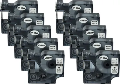 Produktbild von vhbw 10x Schriftband-Kassette Ersatz für Dymo S0720680, 40913, D1 für Etiketten-Drucker 7m x 9mm Schwarz auf Weiß
