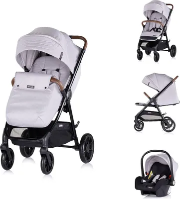 Produktbild von Chipolino Kombikinderwagen Ultera 2 in 1 Babyschale Fußabdeckung klappbar Korb hellgrau