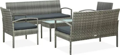 Immagine prodotto di set 5 pezzi da giardino con cuscini in poly rattan grigio