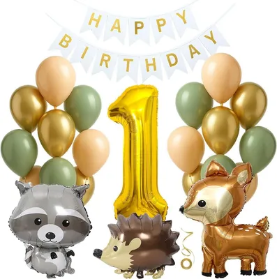 Imagen del producto de Globos, primer cumpleaños, animales, niño, niña. Decoración para cumpleaños, jungla verde, fiesta infantil