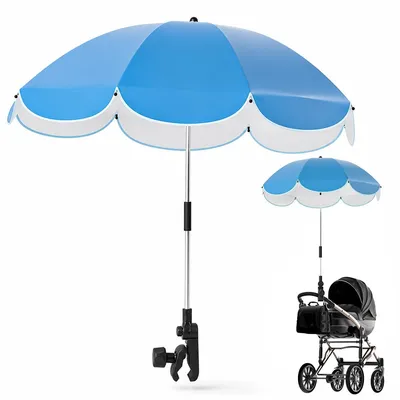 Produktbild von Kinderwagen Sonnenschirm mit Klemme, UV Schutz Sonnenschirm für Baby & Kinder, universal für Buggy, Fahrrad & Rollstuhl, 360° verstellbar