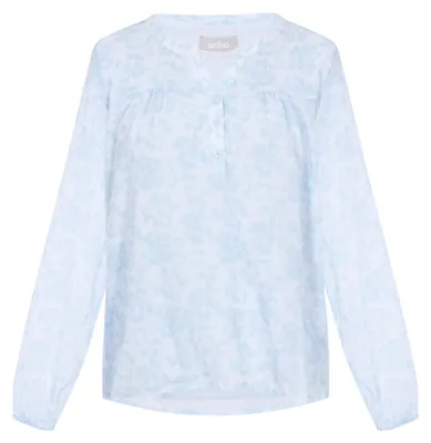 Produktbild von Damen Bluse mit V-Ausschnitt, langen Ärmeln und Knopfverschluss, blau, Größe L