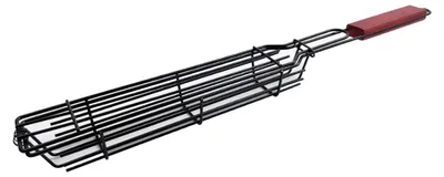 Produktbild von Grillkorb aus Edelstahl mit Holzgriff, antihaftbeschichtet, ideal zum Braten von Würstchen, multifunktionales Grillutensil für Outdoor-Camping