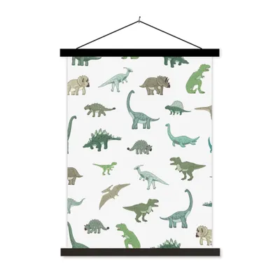 Produktbild von MuchoWow® Textilposter Dinosaurier - Grün - Jungen - Braun - Kind - Muster 40x53 cm mit schwarzem Rahmen - Abbildung