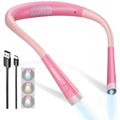 Produktbild von Glocusent Leselampe Hals, Leselampe Buch mit 3 Farben & 6 Helligkeitsstufen, Nackenlampe Wiederaufladbar 80 Stunden Dauer, Biegbare Arme, Leselicht für Lesen Stricken Camping Reparieren