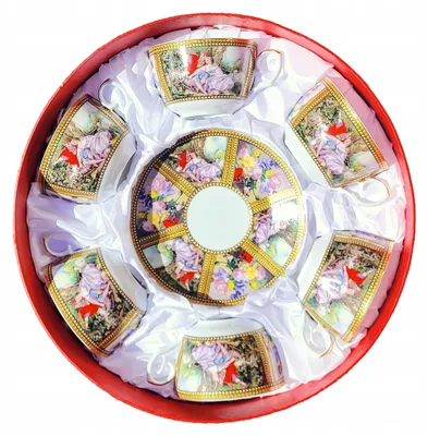 Imagen del producto de Juego de 6 piezas CUP 250 ml de orillo dorado estilo rococó fino de porcelana