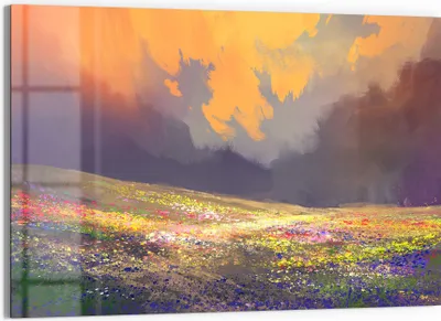 Produktbild von DEQORI Glasbild Echtglas 90x60 cm 'Malerische Blumenpracht' Wandbild Bild modern Deko
