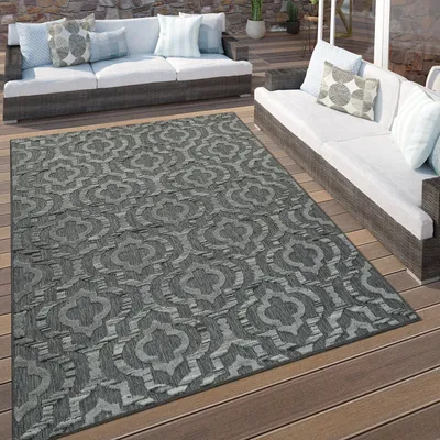 Produktbild von In- & Outdoor Terrassen Teppich Ethno Muster Bordüre Wetterfest Modern In Grau Grösse 160x230 cm
