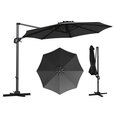 Obrázok produktu pre Slnečník COSTWAY z hliníka 300 x 300 cm, slnečník s kľukou, otočný o 360°, plynule nastaviteľný uhol sklonu, veľký záhradný slnečník, trhový slnečník v antracitovej farbe