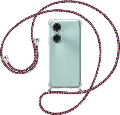 Produktbild von Handykette Backcover-Schutzhülle mit Band (Metall silberfarben) für Huawei nova 11i (MAO-LX9, 6.8'') - silber/blau/rot