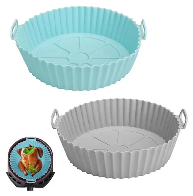 Produktbild von 2 Stück Silikonform für Heißluftfritteuse Air Fryer Liners Silikon Pot Liners Backpapier Rund Korb Wiederverwendbar Silikoneinsatz für Heißluftfritteuse Zubehör für Ofen Mikrowelle