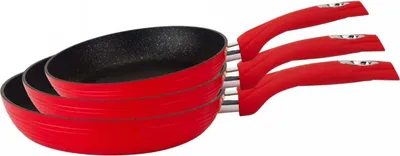 Produktbild von Royalty Line RL-FM3F: 3-teiliges Bratpfannenset aus geschmiedetem Aluminium mit Marmorbeschichtung Red