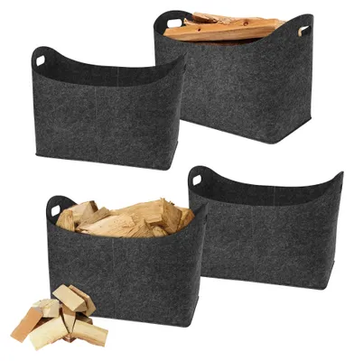 Obrázek produktu pro UISEBRT 2 kusy plstěná taška na palivové dřevo taška na palivové dřevo koš na palivové dřevo 55 X 30 X 40 cm skládací plstěná skládací s rukojetí světle šedá tmavě šedá