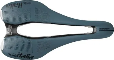 Image de Selle Italia SLR Boost Gravel TI 316 Superflow, selle de vélo, course sur route, bleu, unie, fibre de carbone, microfibre