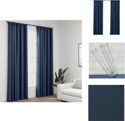 Immagine prodotto di vidaXL Tende oscuranti ganci look lino 2 pz. Blu 140x245cm - Tende e tendaggi