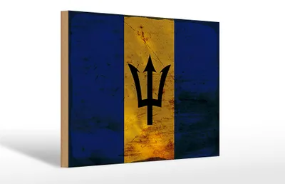 Produktbild von Holzschild Flagge Barbados 30x20cm Flag of Barbados Rost