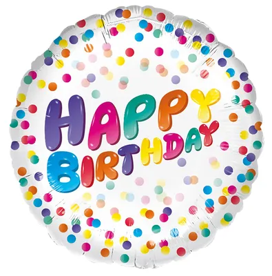 Produktbild von Konfetti-Ballon „Happy Birthday“ – 45 cm Folienballon, weiß/gold