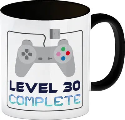 Produktbild von 30. Geburtstag Kaffeebecher Schwarz mit lustigem Spruch: Level 30