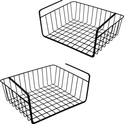 Produktbild von Kovový úložný kôš pod policu, sada 2 ks - každý cca 32 x 27 x 14 cm - závesný kôš v čiernej farbe (sada 2 ks / malý)
