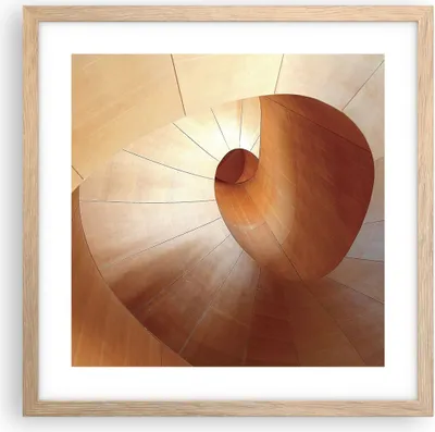 Produktbild von Gerahmtes Poster - Rahmen in heller Eiche - Dreidimensional Spirale Braun - 40x40 cm - Wand Bild - Wanddeko - Wandbilder - Kunstposter - Wandposter - Bilderrahmen - Bilder - P2NAC40x40-4652
