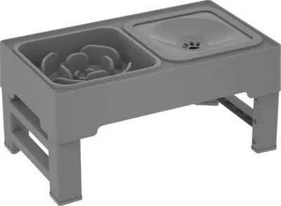 Obrázok produktu pre Miska pre psov – nastaviteľná výška – miska na krmivo – dvojitá miska – vyvýšená – nastaviteľná – na pomalé jedenie – pre psov – pre šteniatka – sivá