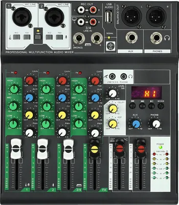 Produktbild von 4-Kanal Studio Audio Mixer, USB-Stromversorgung, Bluetooth-Konnektivität, mehrere Soundeffekte, schwarz
