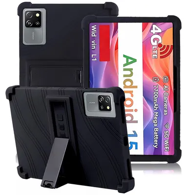 Image de Étui de protection pour tablette Blackview Tab 60 Pro 10,1", en silicone souple résistant aux chocs, avec support intégré, de couleur noire