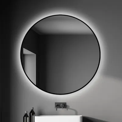 Produktbild von LED Wandspiegel 100 cm, matt schwarz, Alurahmen, Licht neutralweiß, IP24