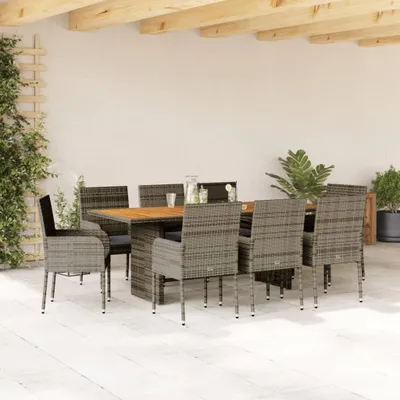 Produktbild von Möbel 9-tlg. Garten-Essgruppe mit Kissen Grau Poly Rattan - Gartenmöbelgarnituren 3213513