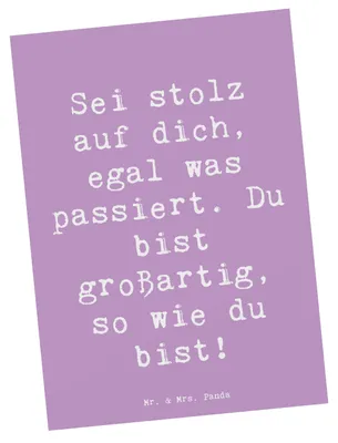 Produktbild von Mr. & Mrs. Panda Postkarte Spruch Mit Enttäuschungen umgehen Stolz - Lavendeltraum - Geschenk, Mut, Zuversicht, Grußkarte, bildkarte, Inspiration, Ermutigung, Vertrauem