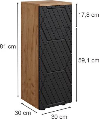 Obrázek produktu pro Střední skříňka Vicco Irma Antracit se strukturou včelí plástve 30 x 81 cm s 1 zásuvkou, 2 přihrádkami, koupelnou, Model 42864