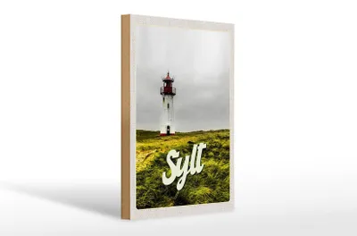 Produktbild von Holzschild Reise 20x30cm Sylt Strand Leuchtturm Wiese
