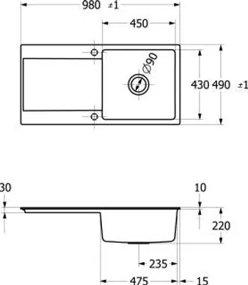 Produktbild von Villeroy & Boch 33360FJ0 SP Siluet 60 flat 980x490mm IB
