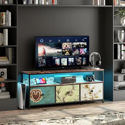 Produktbild von TV-Ständer mit LED-Beleuchtung, 108 x 30 x 57 cm, 3 Schubladen, offene Fächer, für das Wohnzimmer