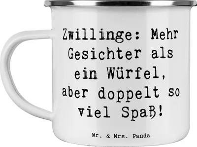 Produktbild von Mr. & Mrs. Panda Teetasse Spruch Zwillinge Spaß - Weiß - Geschenk, Tasse Emaille, Humor, Geschenke Astrologie, Teebecher, Sternzeichen Eigenschaften, Horoskop, Kaffeepott