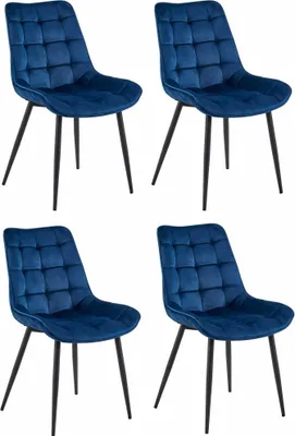 Productafbeelding van Chaise - Leobert - Bera - Fluwelen bekleding, marineblauw/Zwarte poten - 54 x 60 x 88 cm - Set van 4