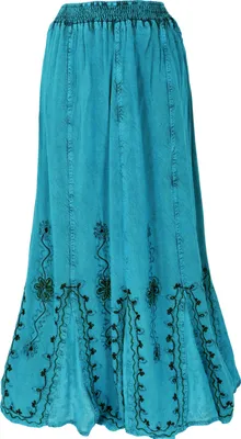 Produktbild von Bestickter Boho Hippierock, Indischer Maxirock - Türkisblau, Damen, Viskose, Röcke